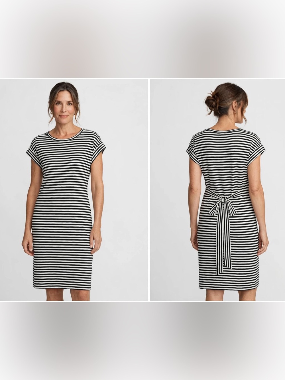 J. Crew Black and White Striped Tie-Back Tee Dress